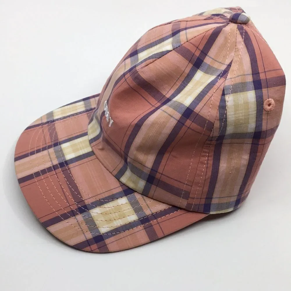 Obey Madras Salmon Pink Plaid Cotton Lightweight Baseball Hat Cap
